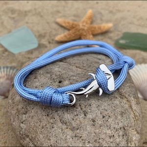 Silver Hammerhead Shark Rope Bracelet, Blue